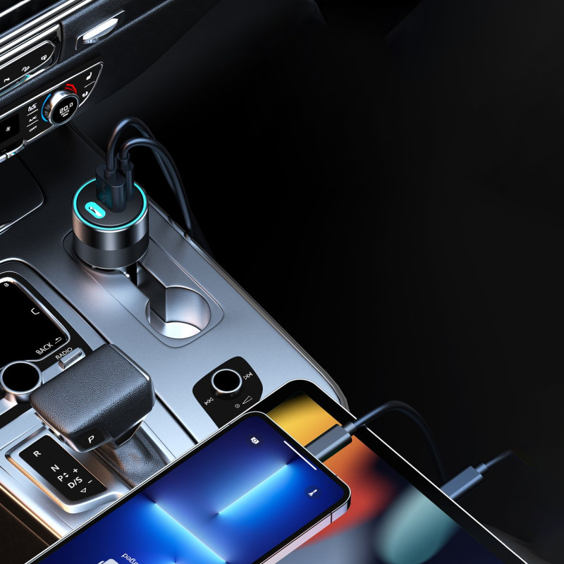 Greitas automobilinis įkroviklis 130W 2xUSB-C + USB-A juodas