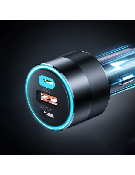 Greitas automobilinis įkroviklis 130W 2xUSB-C + USB-A juodas