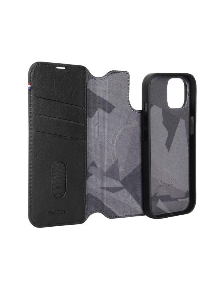 Dekoduotas nuimamas piniginės dėklas, odinis su MagSafe, skirtas iPhone 15 – juodas