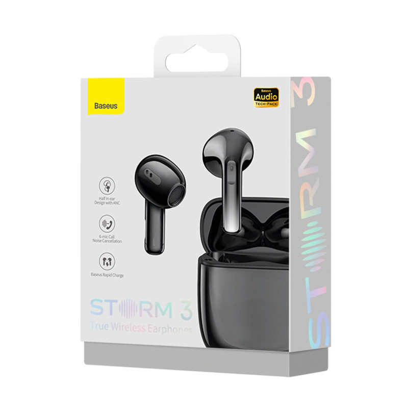 Storm 3 Bluetooth 5.2 TWS belaidės ausinės su ANC juoda spalva