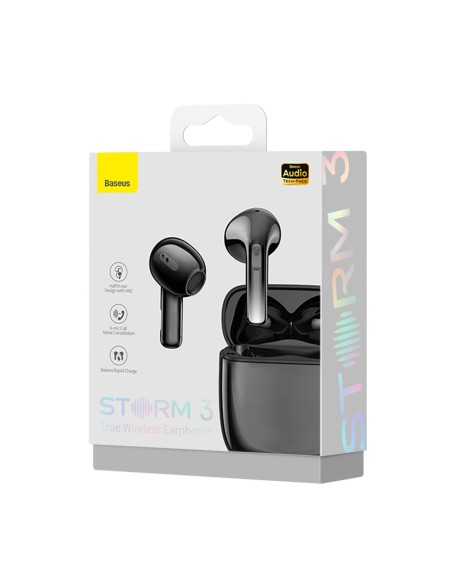 Storm 3 Bluetooth 5.2 TWS belaidės ausinės su ANC juoda spalva Storm 3 Bluetooth 5.2 TWS belaidės ausinės su ANC juoda spalva
