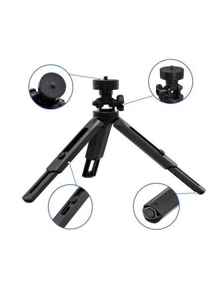 Mini trikojo asmenukių nuotraukų laikiklis telefono kamerai GoPro kamera 16-21cm juoda Mini trikojo asmenukių nuotraukų laikiklis telefono kamerai GoPro kamera 16-21cm juoda