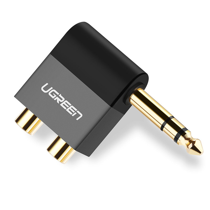 Garso lizdo adapteris 6,35 mm vyriškas iki 2xRCA moteriškas juodas