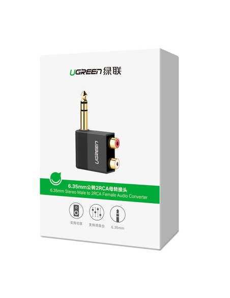 Garso lizdo adapteris 6,35 mm vyriškas iki 2xRCA moteriškas juodas Garso lizdo adapteris 6,35 mm vyriškas iki 2xRCA moteriškas juodas