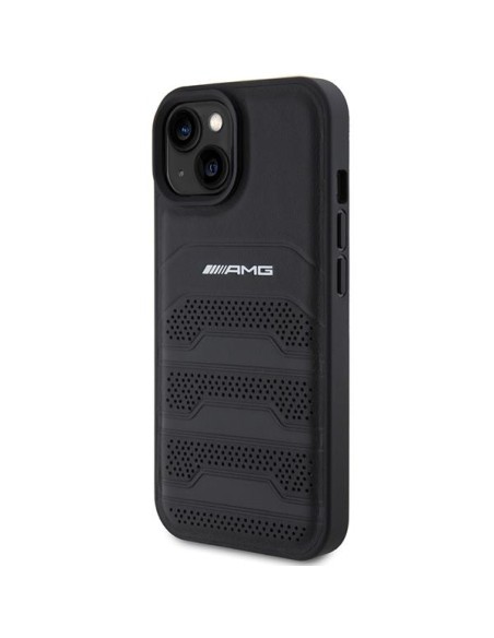 AMG Leather Debossed Lines dėklas, skirtas iPhone 15 Plus - juodas AMG Leather Debossed Lines dėklas, skirtas iPhone 15 Plus - juodas
