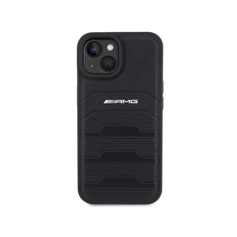 AMG Leather Debossed Lines dėklas, skirtas iPhone 15 Plus - juodas