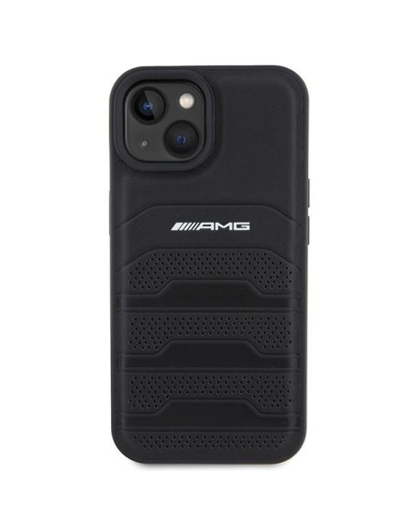 AMG Leather Debossed Lines dėklas, skirtas iPhone 15 Plus - juodas AMG Leather Debossed Lines dėklas, skirtas iPhone 15 Plus - juodas