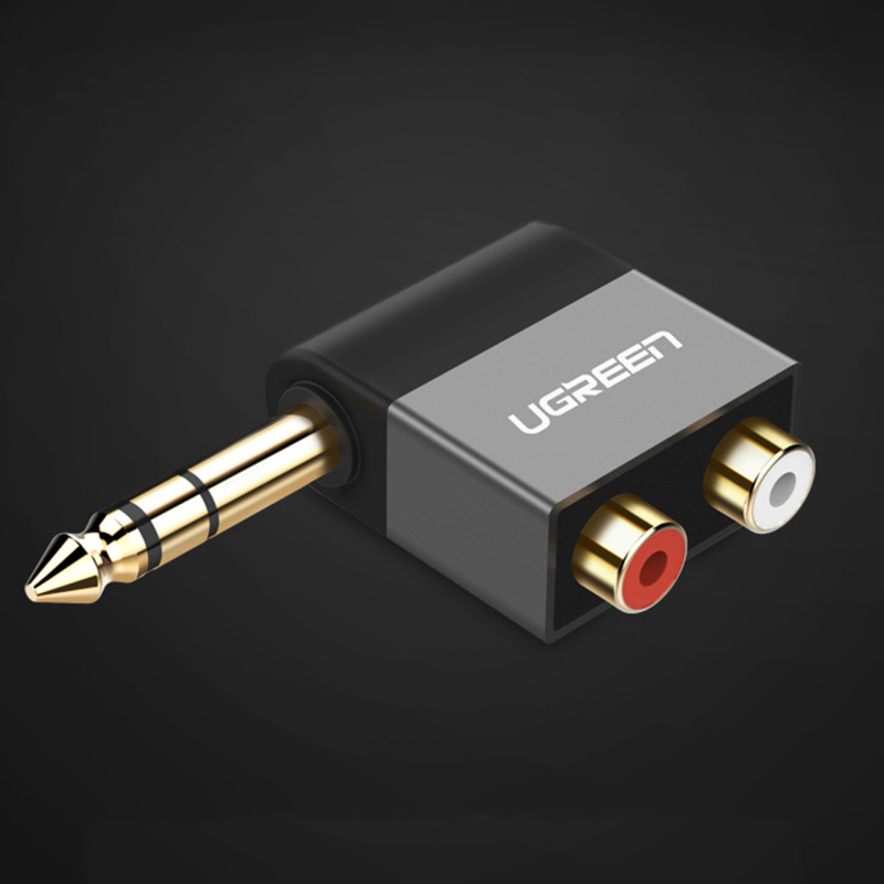 Garso lizdo adapteris 6,35 mm vyriškas iki 2xRCA moteriškas juodas