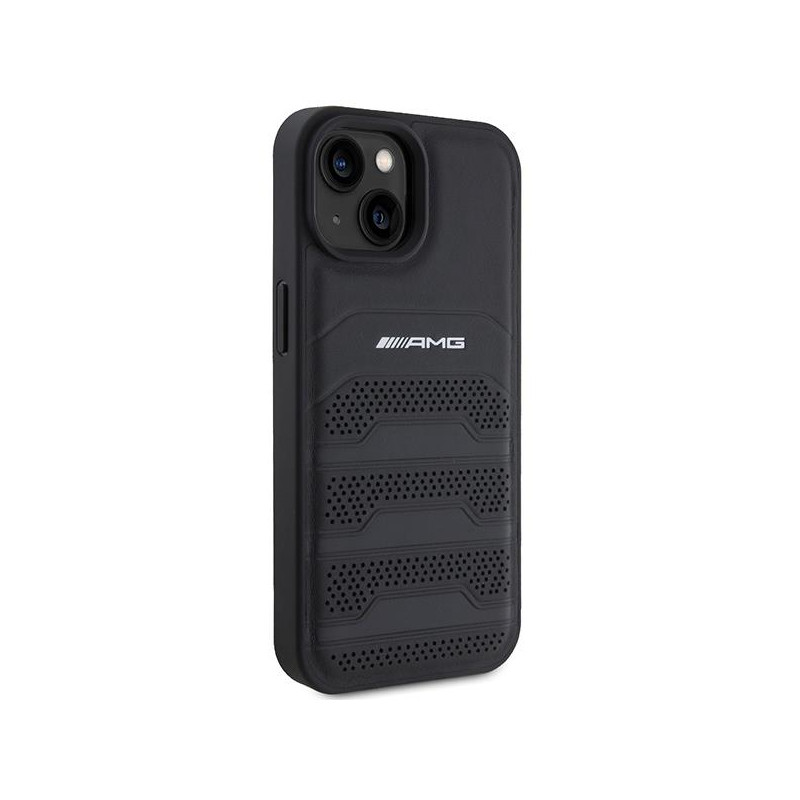 AMG Leather Debossed Lines dėklas, skirtas iPhone 15 Plus - juodas