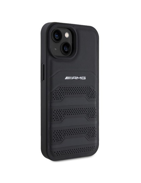 AMG Leather Debossed Lines dėklas, skirtas iPhone 15 Plus - juodas AMG Leather Debossed Lines dėklas, skirtas iPhone 15 Plus - juodas