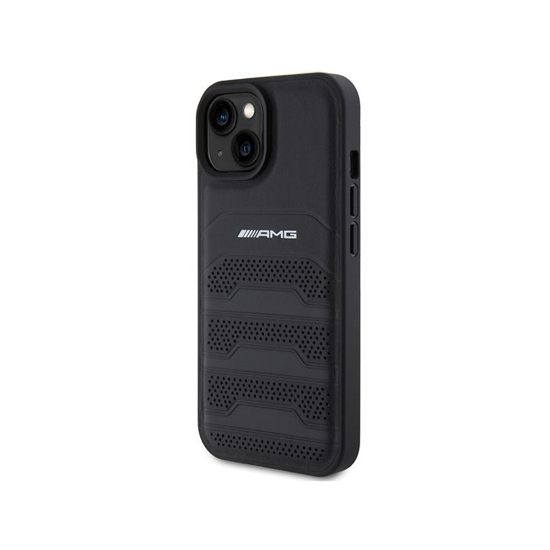 AMG Leather Debossed Lines dėklas iPhone 15 - juodas