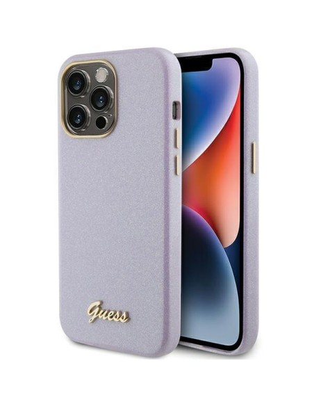 Guess Glitter Glossy Script dėklas, skirtas iPhone 15 Pro - alyvinė Guess Glitter Glossy Script dėklas, skirtas iPhone 15 Pro - alyvinė