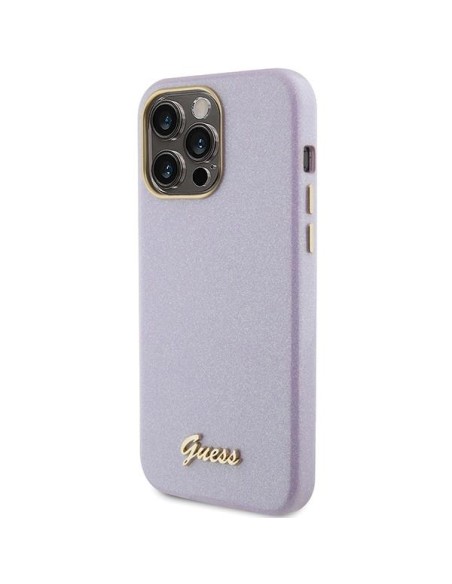 Guess Glitter Glossy Script dėklas, skirtas iPhone 15 Pro - alyvinė Guess Glitter Glossy Script dėklas, skirtas iPhone 15 Pro - alyvinė