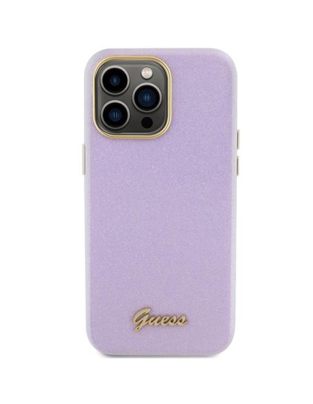 Guess Glitter Glossy Script dėklas, skirtas iPhone 15 Pro - alyvinė Guess Glitter Glossy Script dėklas, skirtas iPhone 15 Pro - alyvinė