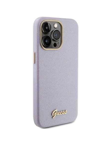 Guess Glitter Glossy Script dėklas, skirtas iPhone 15 Pro - alyvinė Guess Glitter Glossy Script dėklas, skirtas iPhone 15 Pro - alyvinė