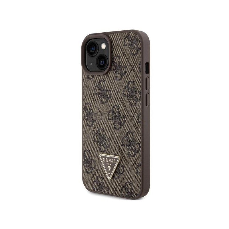Guess Leather 4G Triangle Strass dėklas iPhone 15 - rudas