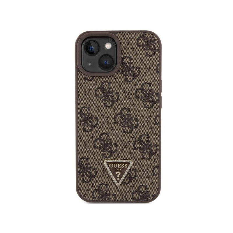 Guess Leather 4G Triangle Strass dėklas iPhone 15 - rudas