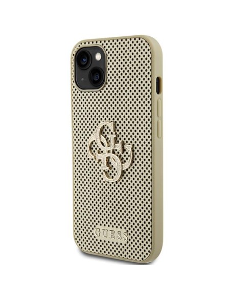 Guess Perforated 4G Glitter dėklas iPhone 15 - auksinis Guess Perforated 4G Glitter dėklas iPhone 15 - auksinis