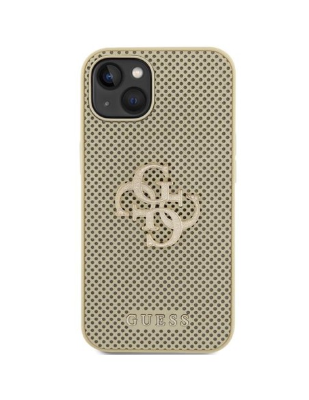 Guess Perforated 4G Glitter dėklas iPhone 15 - auksinis Guess Perforated 4G Glitter dėklas iPhone 15 - auksinis