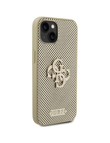 Guess Perforated 4G Glitter dėklas iPhone 15 - auksinis Guess Perforated 4G Glitter dėklas iPhone 15 - auksinis