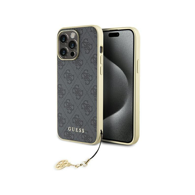 Guess 4G Charms Collection dėklas, skirtas iPhone 15 Pro Max - pilkas Guess 4G Charms Collection dėklas, skirtas iPhone 15 Pro Max - pilkas