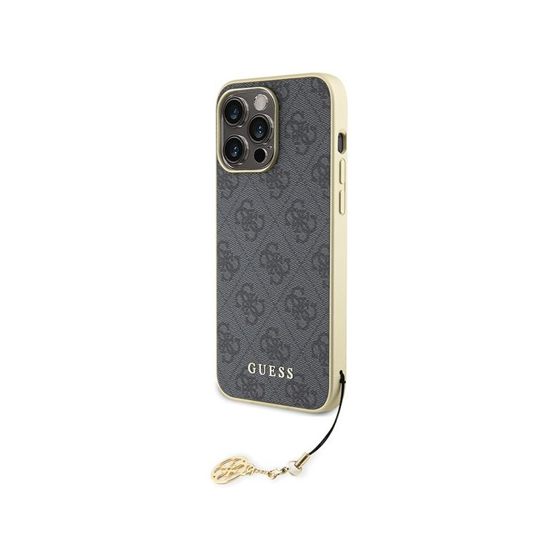Guess 4G Charms Collection dėklas, skirtas iPhone 15 Pro Max - pilkas