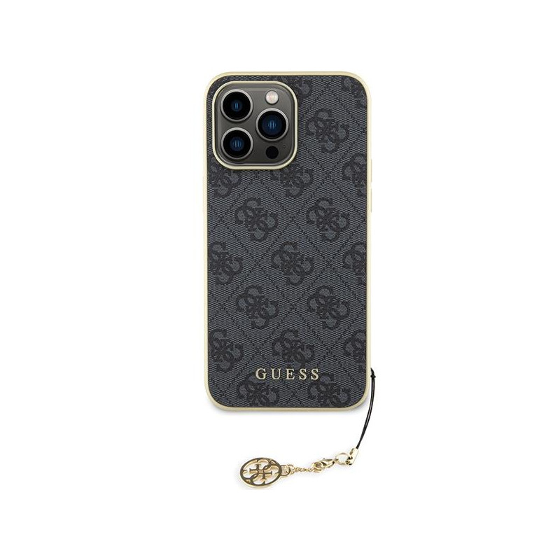 Guess 4G Charms Collection dėklas, skirtas iPhone 15 Pro Max - pilkas