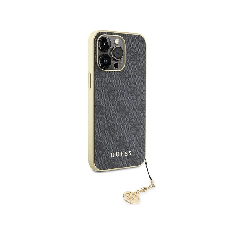 Guess 4G Charms Collection dėklas, skirtas iPhone 15 Pro Max - pilkas