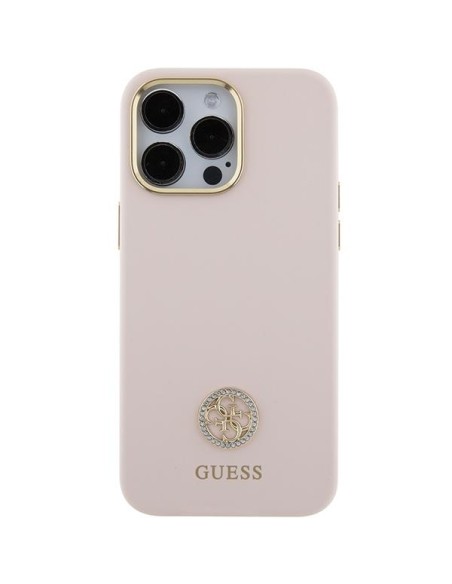 Guess Silicone Logo Strass 4G dėklas, skirtas iPhone 15 Pro Max - rožinis Guess Silicone Logo Strass 4G dėklas, skirtas iPhone 15 Pro Max - rožinis