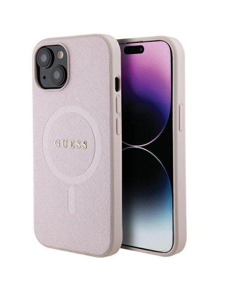 Guess Saffiano MagSafe dėklas iPhone 15 Plus - rožinis Guess Saffiano MagSafe dėklas iPhone 15 Plus - rožinis