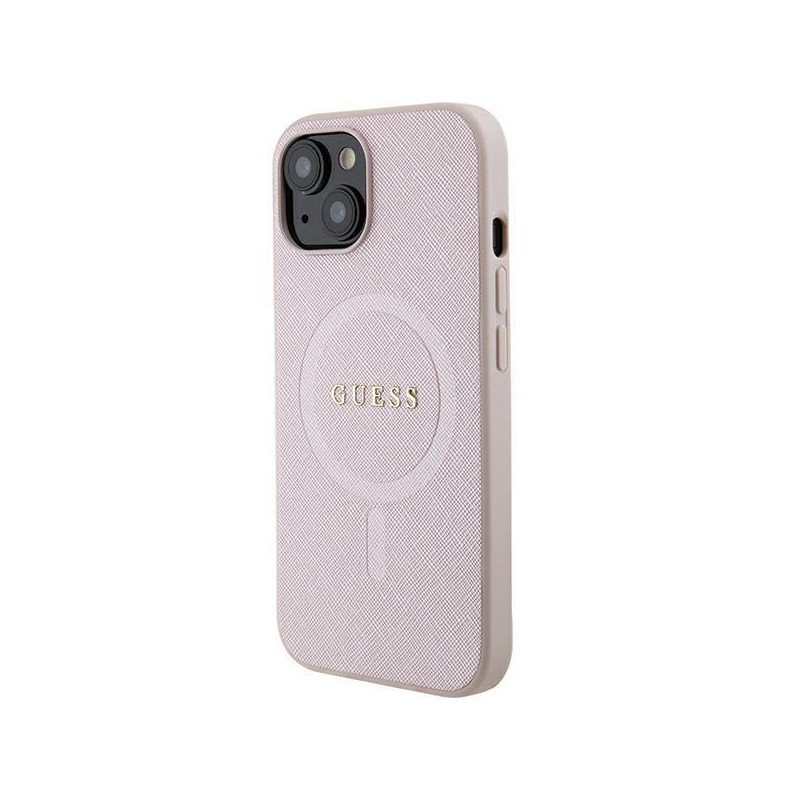 Guess Saffiano MagSafe dėklas iPhone 15 Plus - rožinis