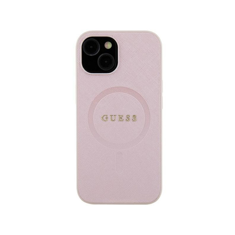 Guess Saffiano MagSafe dėklas iPhone 15 Plus - rožinis