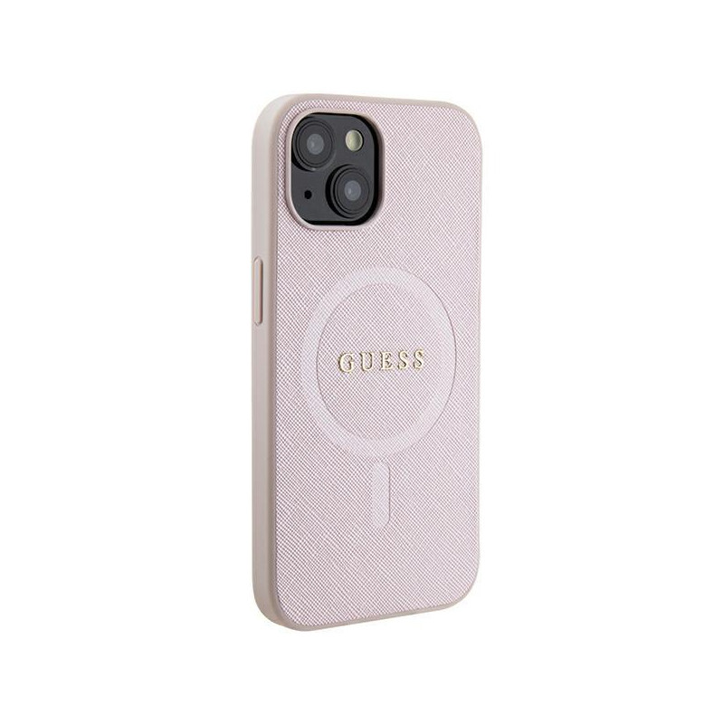 Guess Saffiano MagSafe dėklas iPhone 15 Plus - rožinis