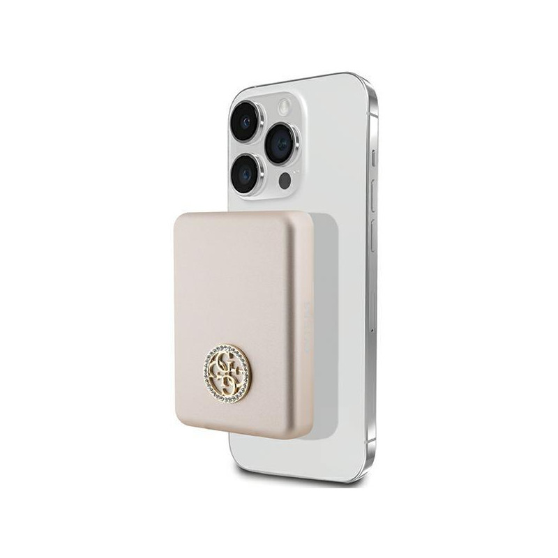 Guess MagSafe 4G Strassed Metal Logo indukcinis maitinimo blokas 15W 5000mAh - auksinis