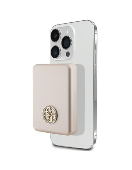 Guess MagSafe 4G Strassed Metal Logo indukcinis maitinimo blokas 15W 5000mAh - auksinis Guess MagSafe 4G Strassed Metal Logo indukcinis maitinimo blokas 15W 5000mAh - auksinis