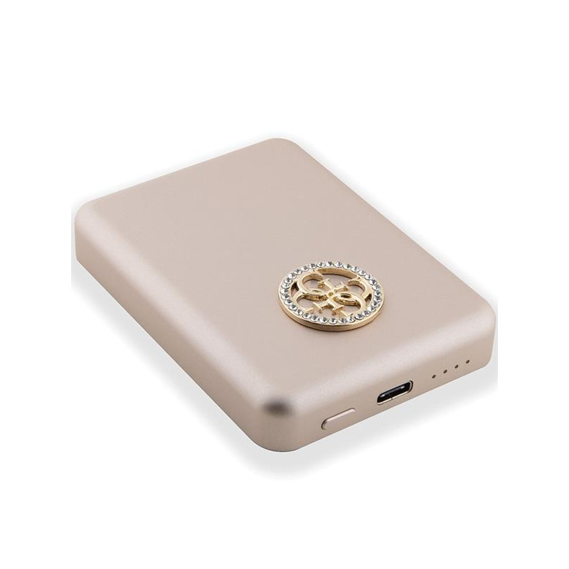Guess MagSafe 4G Strassed Metal Logo indukcinis maitinimo blokas 15W 5000mAh - auksinis