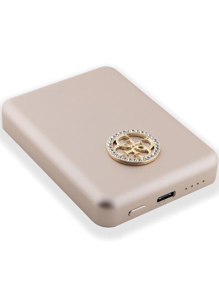 Guess MagSafe 4G Strassed Metal Logo indukcinis maitinimo blokas 15W 5000mAh - auksinis Guess MagSafe 4G Strassed Metal Logo indukcinis maitinimo blokas 15W 5000mAh - auksinis