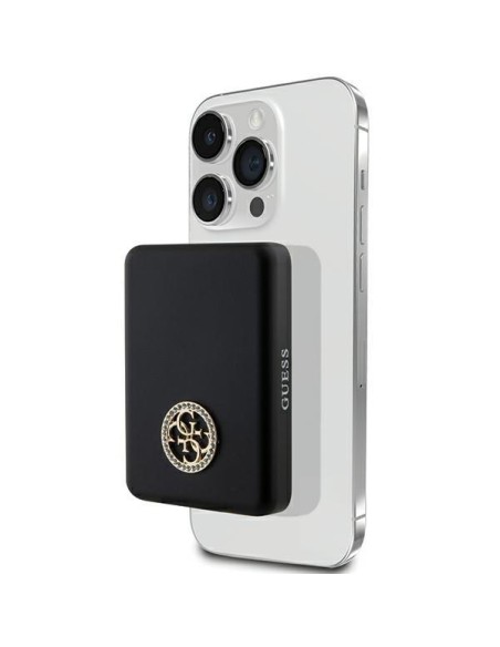 Guess MagSafe 4G Strassed Metal Logo indukcinis maitinimo blokas 15W 5000mAh - juodas Guess MagSafe 4G Strassed Metal Logo indukcinis maitinimo blokas 15W 5000mAh - juodas