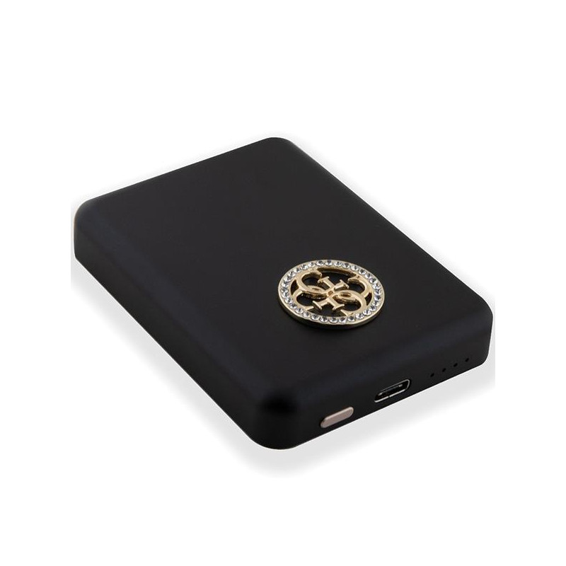 Guess MagSafe 4G Strassed Metal Logo indukcinis maitinimo blokas 15W 5000mAh - juodas