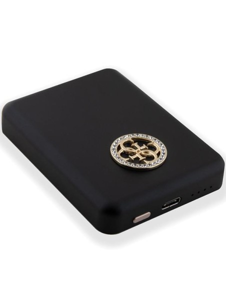 Guess MagSafe 4G Strassed Metal Logo indukcinis maitinimo blokas 15W 5000mAh - juodas Guess MagSafe 4G Strassed Metal Logo indukcinis maitinimo blokas 15W 5000mAh - juodas