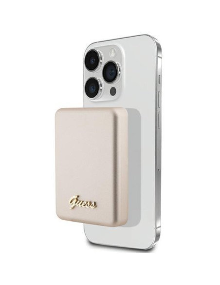 Guess MagSafe Metal Script Logo indukcinis maitinimo blokas 15W 5000mAh - auksinis