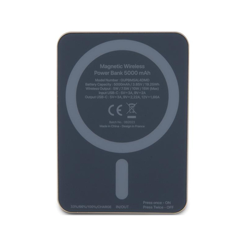 Guess MagSafe Metal Script Logo indukcinis maitinimo blokas 15W 5000mAh - auksinis