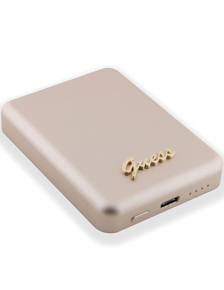 Guess MagSafe Metal Script Logo indukcinis maitinimo blokas 15W 5000mAh - auksinis