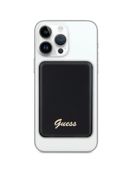 Guess MagSafe Metal Script Logo indukcinis maitinimo blokas 15W 5000mAh - juodas Guess MagSafe Metal Script Logo indukcinis maitinimo blokas 15W 5000mAh - juodas