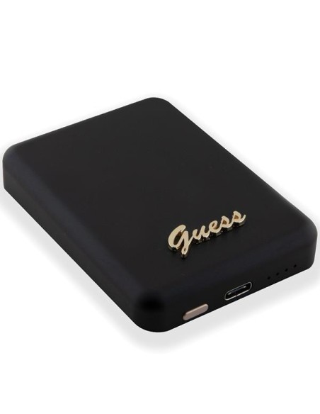 Guess MagSafe Metal Script Logo indukcinis maitinimo blokas 15W 5000mAh - juodas Guess MagSafe Metal Script Logo indukcinis maitinimo blokas 15W 5000mAh - juodas