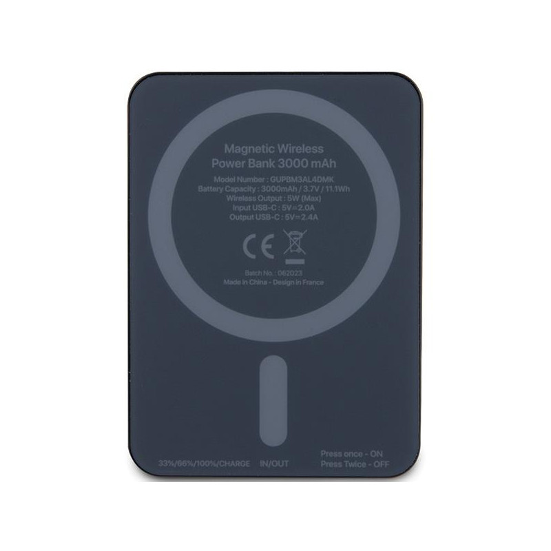 Guess MagSafe 4G Strassed Metal Logo indukcinis maitinimo blokas 5W 3000mAh - juodas