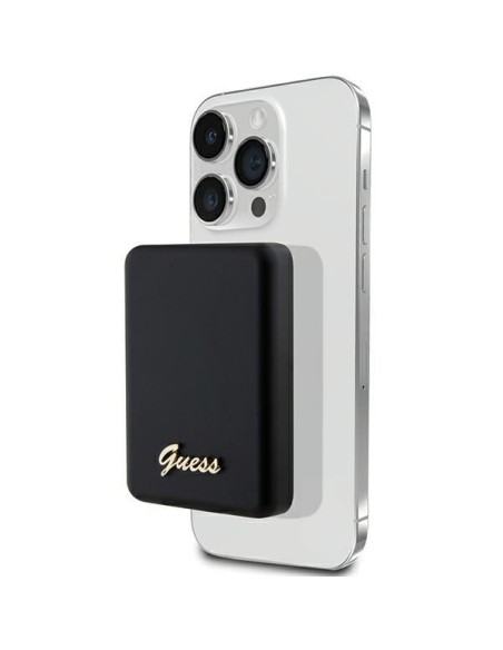 Guess MagSafe Metal Script Logo indukcinis maitinimo blokas 5W 3000mAh - juodas Guess MagSafe Metal Script Logo indukcinis maitinimo blokas 5W 3000mAh - juodas