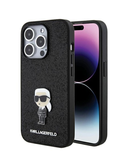 Karl Lagerfeld Fixed Glitter Ikonik Logo Metal Pin dėklas iPhone 15 Pro - juodas Karl Lagerfeld Fixed Glitter Ikonik Logo Metal Pin dėklas iPhone 15 Pro - juodas
