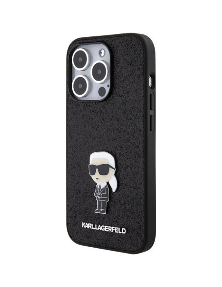 Karl Lagerfeld Fixed Glitter Ikonik Logo Metal Pin dėklas iPhone 15 Pro - juodas Karl Lagerfeld Fixed Glitter Ikonik Logo Metal Pin dėklas iPhone 15 Pro - juodas