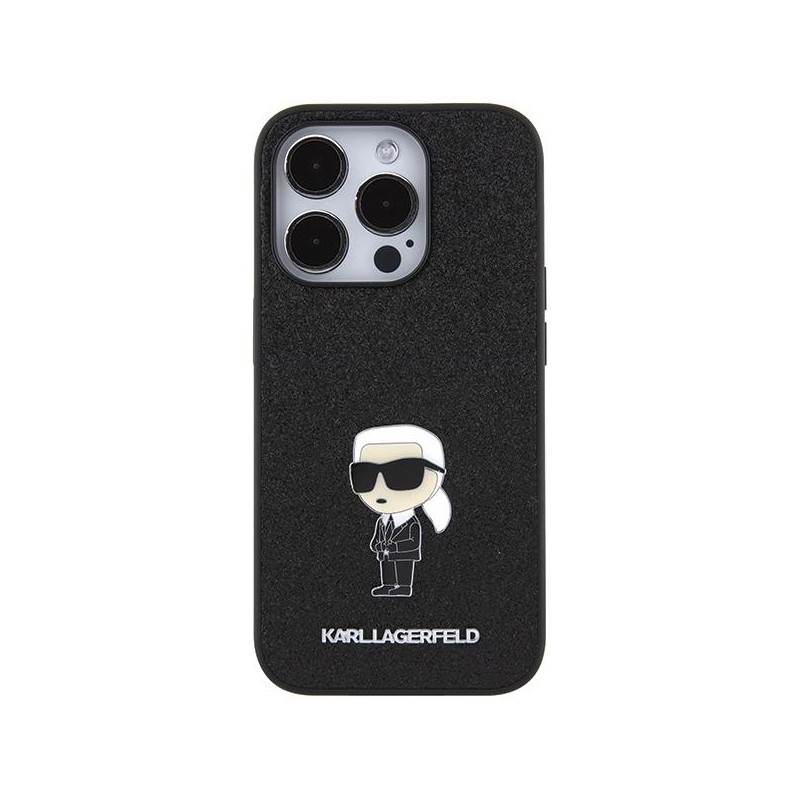 Karl Lagerfeld Fixed Glitter Ikonik Logo Metal Pin dėklas iPhone 15 Pro - juodas